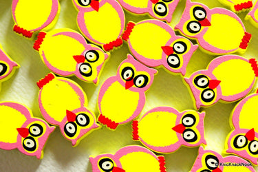 Yellow And Pink Owl Wood Beads x 10
